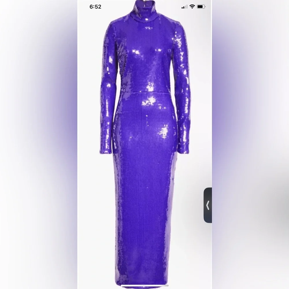 LaQuan Smith Sequin Mock Neck Long Sleeve Cutout Column Gown - Picture 3 of 12